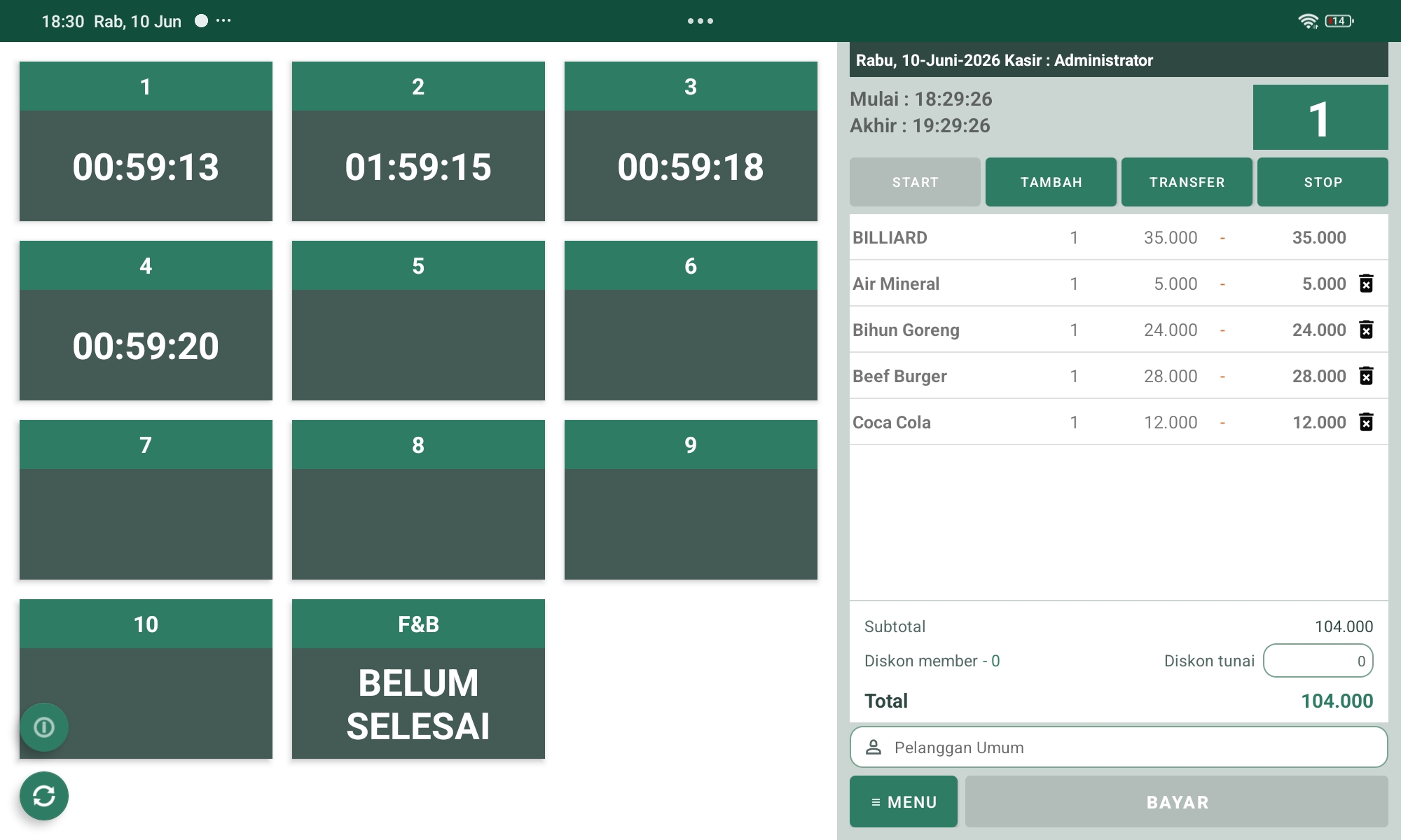 Aplikasi Kasir Billiard TenggaraDev