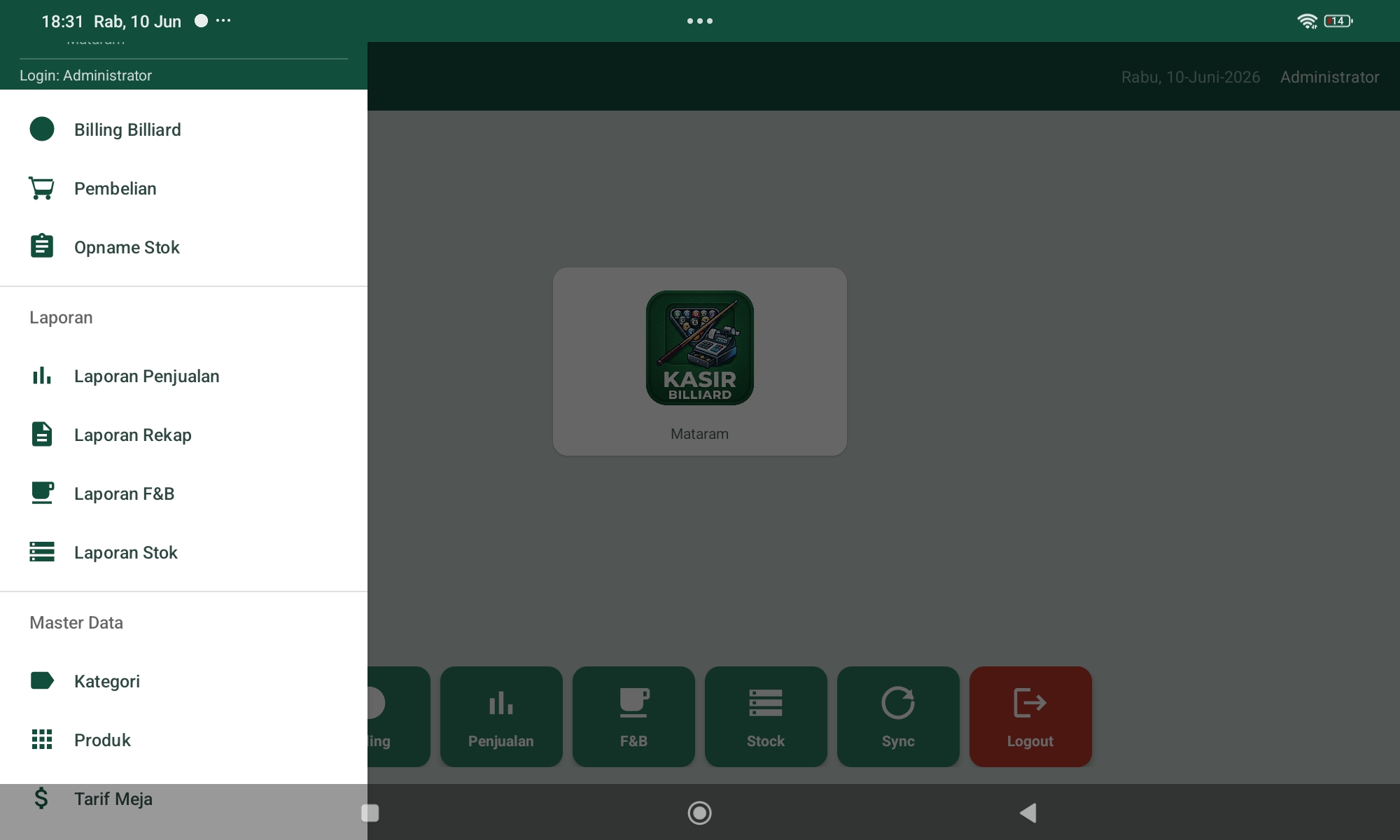 Menu navigasi lengkap aplikasi