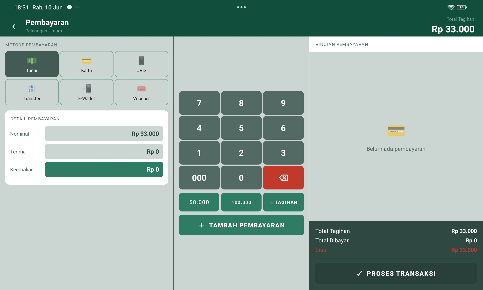 Layar pembayaran dengan banyak metode